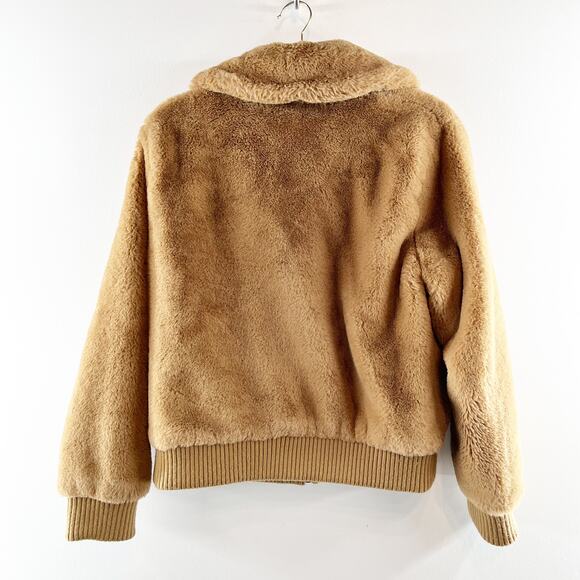 Banana Republic Full Zip Faux Fur Bomber Jacket Camel Brown Medium - Picture 5 of 6